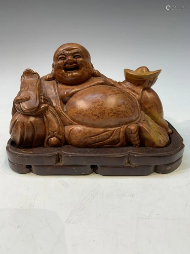 Chinese carved wood Buddha with base