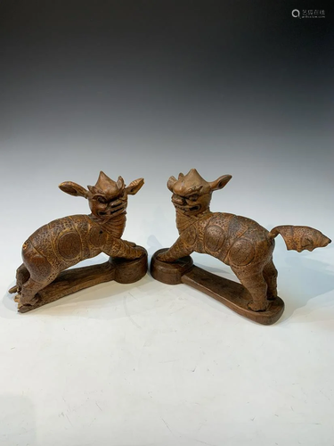 Bamboo carved foo dogs