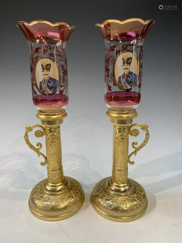 Pair of Iranian Candlestick holders