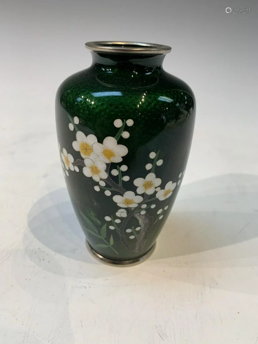 Japanese Emerald Green Ginbari Cloisonne Vase