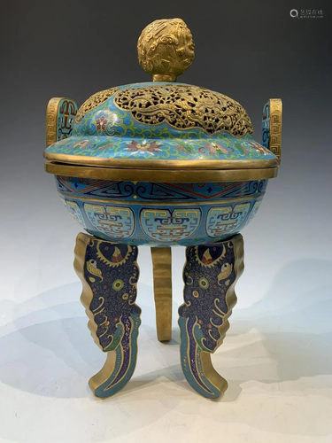 Chinese Enamel Tripod Cloisonne Incense Burner