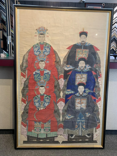 Antique framed painting on paper-Chinese Emperors