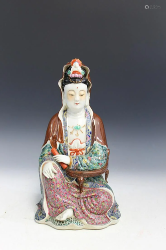 Chinese Famille Rose Porcelain Guanyin Statue