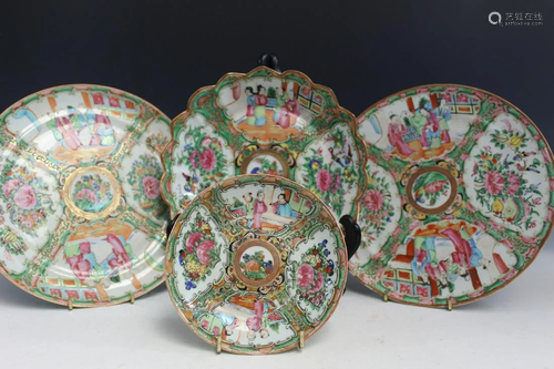 Four Chinese Rose Medallion Porcelain Dishes