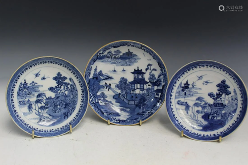 Three Chinese Blue and White Export Porcelain Dishes