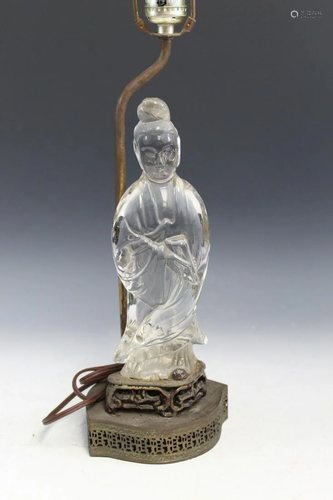 Chinese Glass Guanyin Statue Lamp