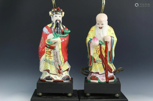 Two Chinese Porcelain Statue Lamps