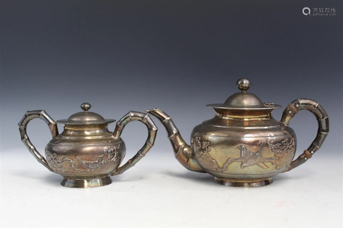 Chinese Silver Teapot and Sugar Bowl