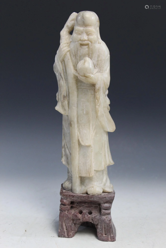 Chinese Carved Soapstone Shoulao Statue