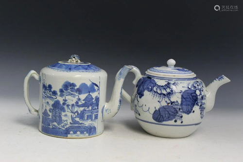 Two Blue and White Porcelain Teapots