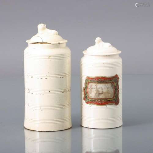 TWO PHARMACY POTES WITH LID