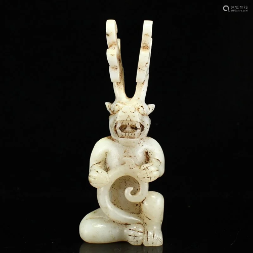 Vintage Chinese Hetian Jade Lucky Beast Statue