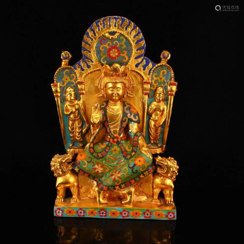 Beiwei Period Gilt Gold Red Copper Cloisonne Buddha Statue