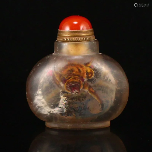 Chinese Crystal Inside Painting Monkey Snuff Bottle