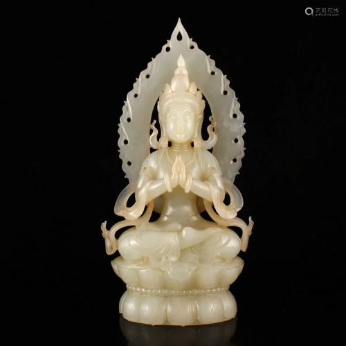 Vintage Chinese Hetian Jade Buddhism Figure Statue