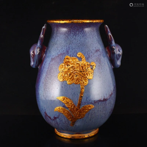 Gilt Gold Variable Glaze Jun Kiln Porcelain Vase