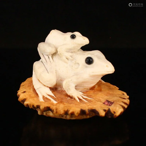 Hand Carved Bone Frog Statue