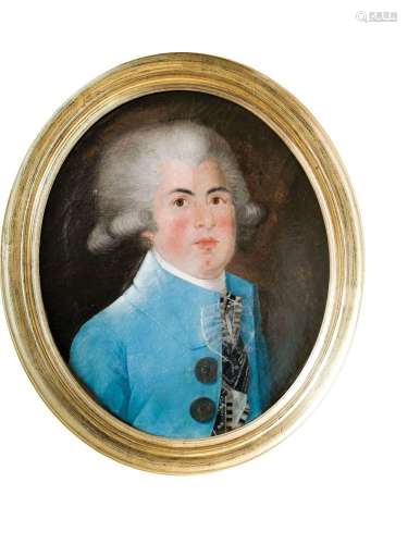 ECOLE FRANCAISE VERS 1780 PORTRAIT D’HOMME EN GILET BLEU TOI...