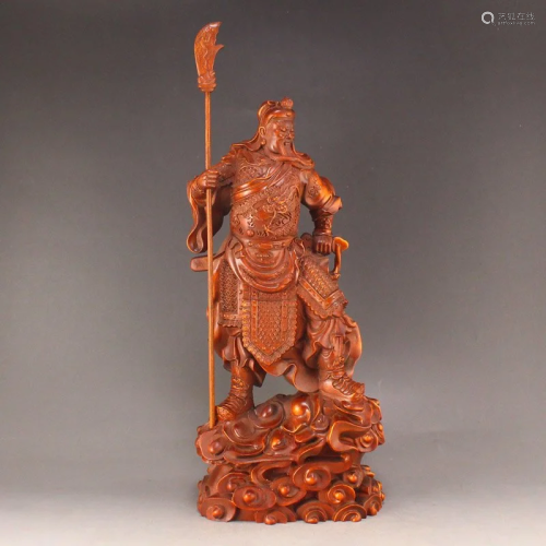 Chinese Boxwood Wood General Guangong Statue