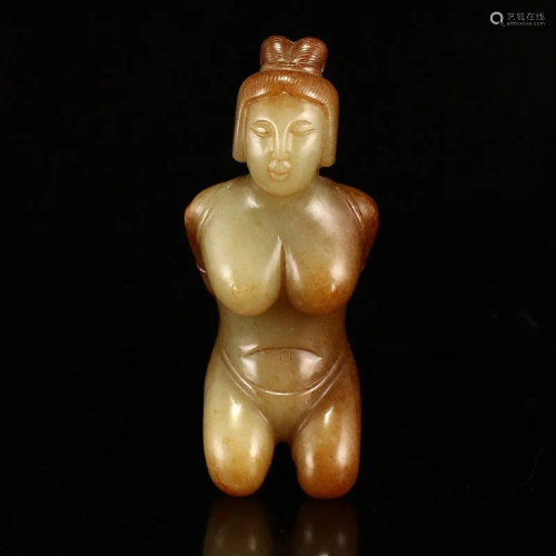 Vintage Chinese Hetian Jade Nude Woman Statue