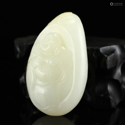 Chinese Hetian Jade Laughing Buddha Pendant