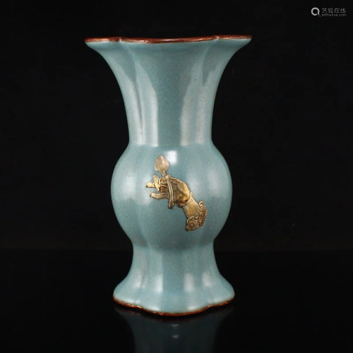 Chinese Inlaying Copper Edge Ru Kiln Porcelain Vase