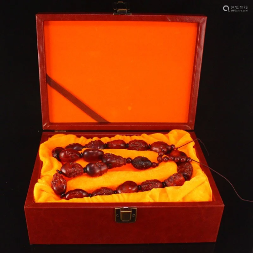 Zitan Wood Carved Buddhism Arhat Head Bracelet w Box