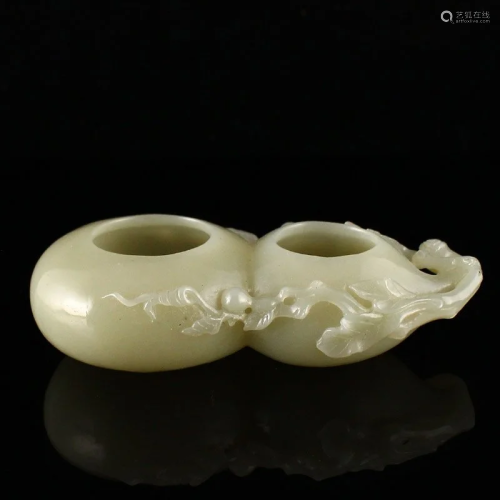 Chinese Qing Dy Hetian Jade Fortune Gourd Brush Washer