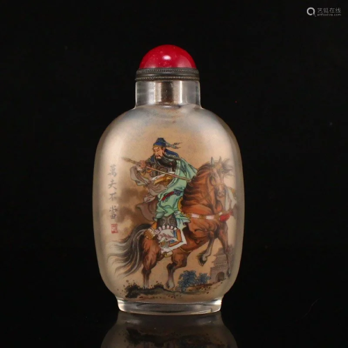 Peking Glass Inside Painting General Guangong Snuff Bottle