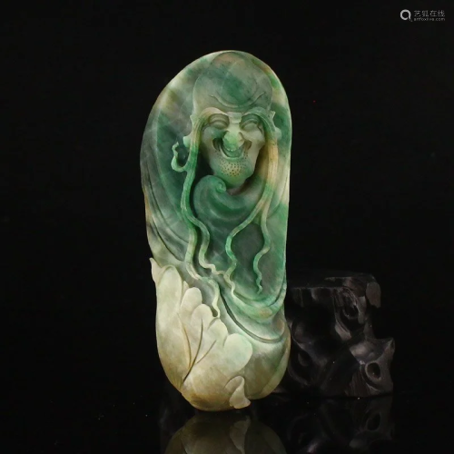 Hand Carved Chinese Natural Dushan Jade Arhat Pendant