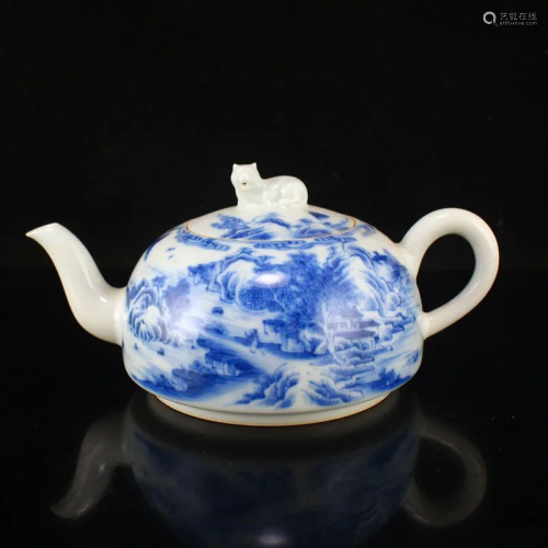 Chinese Blue And White Porcelain Teapot w Qianlong Mark