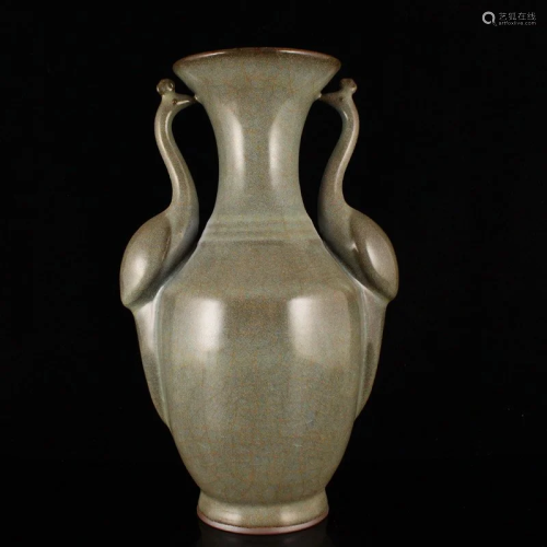 Song Dy Longquan Kiln Double Ears Crane Porcelain Vase