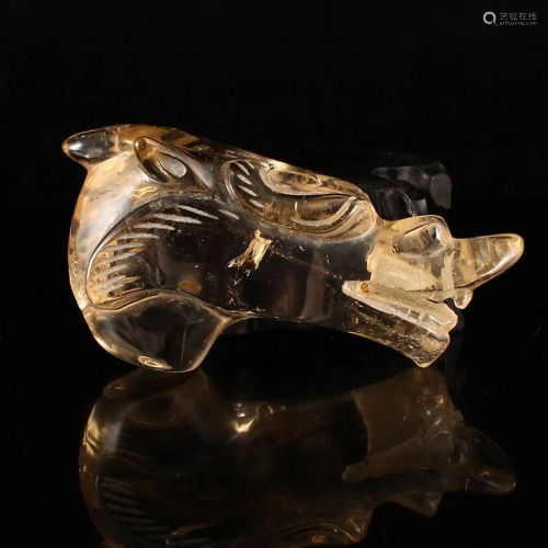 Hand Carved Chinese Crystal Dragon Head Pendant