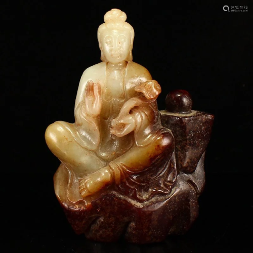 Vintage Chinese Hetian Jade Ruyi Kwan-yin Statue