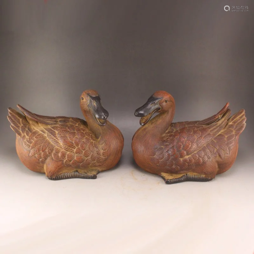 A Pair Beautiful Chinese Shiwan Porcelain Duck Statues