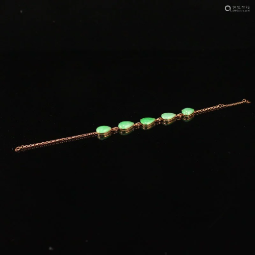 Beautiful 18k Gold Inlay Natural Jadeite Bracelet