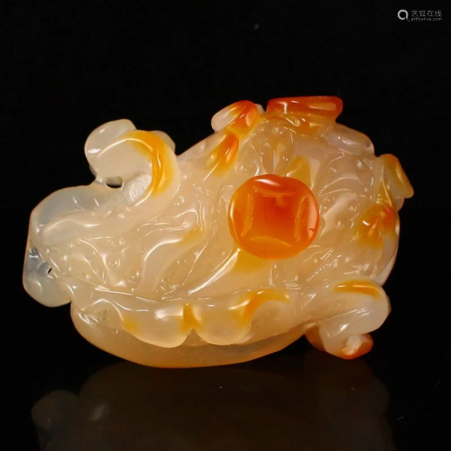 Chinese Agate Carved Fortune Cabbage Pendant w Certificate