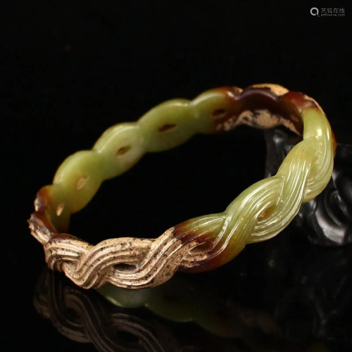 Vintage Openwork Chinese Hetian Jade Bracelet