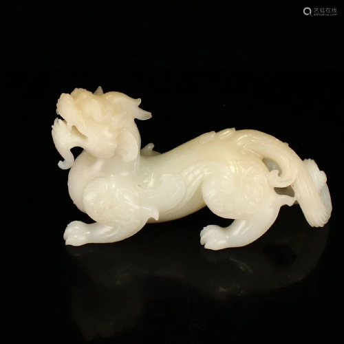Superb Qing Dy Hetian Jade Fortune Unicorn Statue