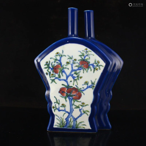Blue Glaze Famille Rose Conjoined Porcelain Vase