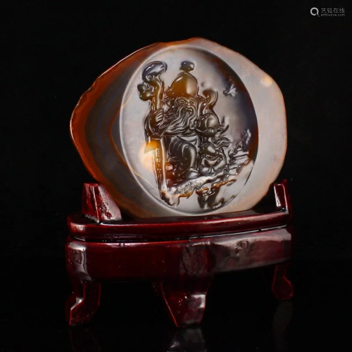 Natural Agate Carved Longevity Taoism Deity Statue