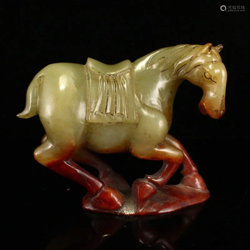 Vintage Chinese Hetian Jade Fortune Horse Statue