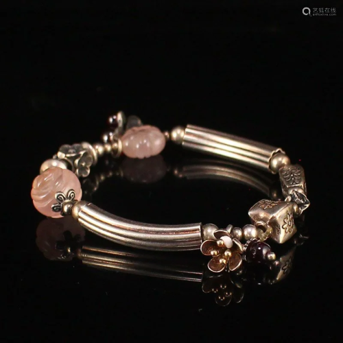 Beautiful Silver & Pink Crystal Bracelet