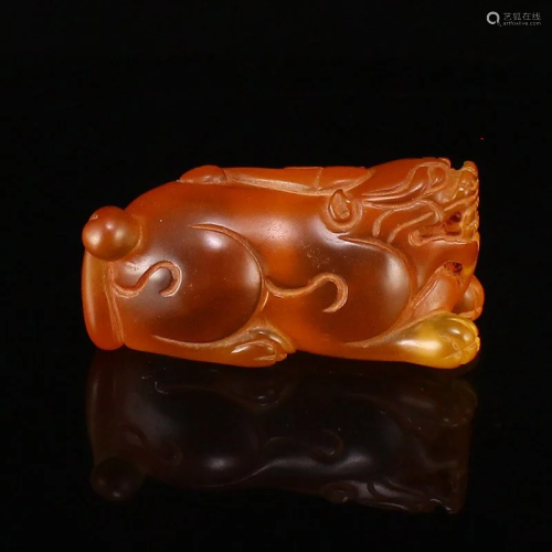 Vintage Chinese Zircon Carved Fortune Pixiu Pendant