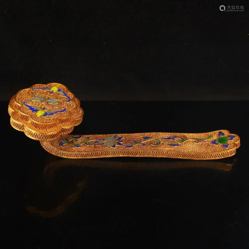 Exquisite Chinese Qing Dy Gold Wires Enamel Ruyi Scepter