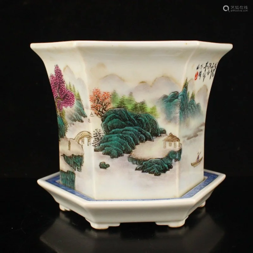 Chinese Famille Rose Porcelain Flowerpot With Pallet