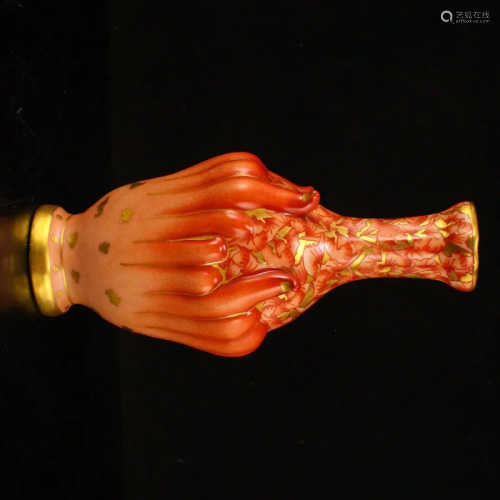 Gilt Gold Iron Red Glaze Chayote Porcelain Vase