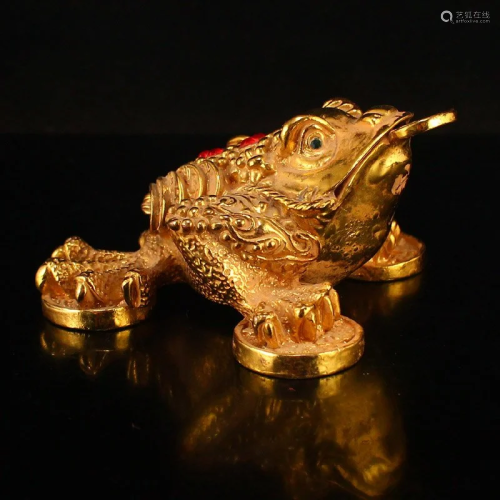 Chinese Gilt Gold Red Copper Fortune Toad Statue