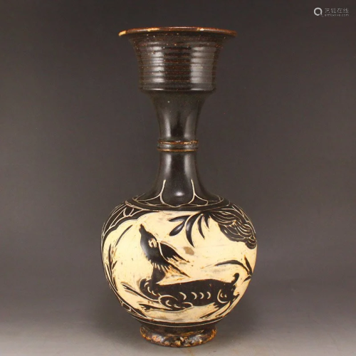 Black Glaze Cizhou Kiln Beast Design Porcelain Vase