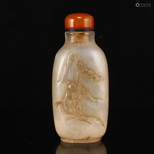 Vintage Crystal Low Relief Figure Design Snuff Bottle